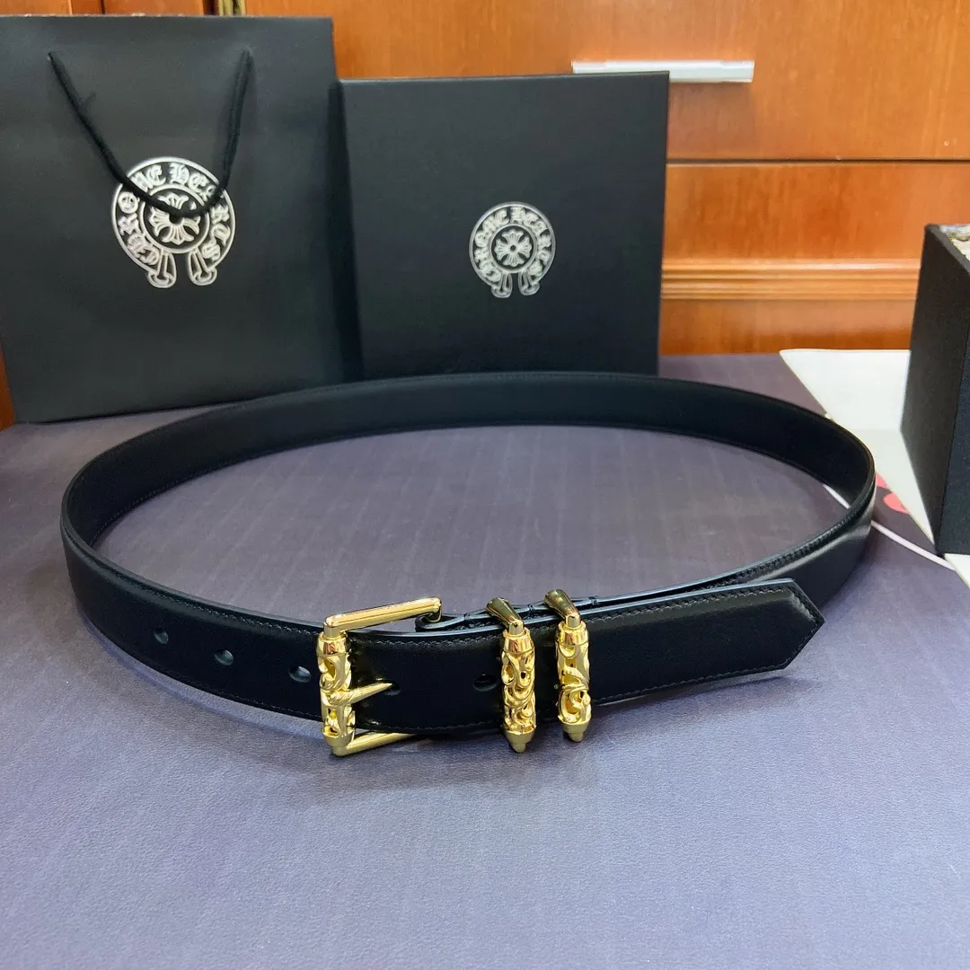𝐂𝐡𝐫𝐨𝐦𝐞𝐇𝐞𝐚𝐫𝐭𝐬 Kroxin Rotating Roller Roman Column Pin Buckle Belt [Fixed Style], the brass-plated real gold buckle is paired with an imported wax leather belt, which is very cool. Width 3.0cmp520